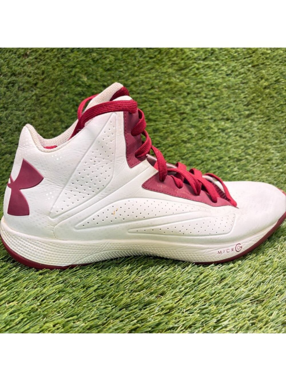 Under Armour Micro G Torch Mens Size 14 White Maroon Basketball Shoes Sneakers